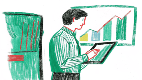 A manager confidently reviewing weighing data on a tablet