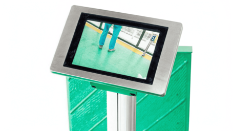 A modern digital weighbridge indicator screen displaying diagnostics