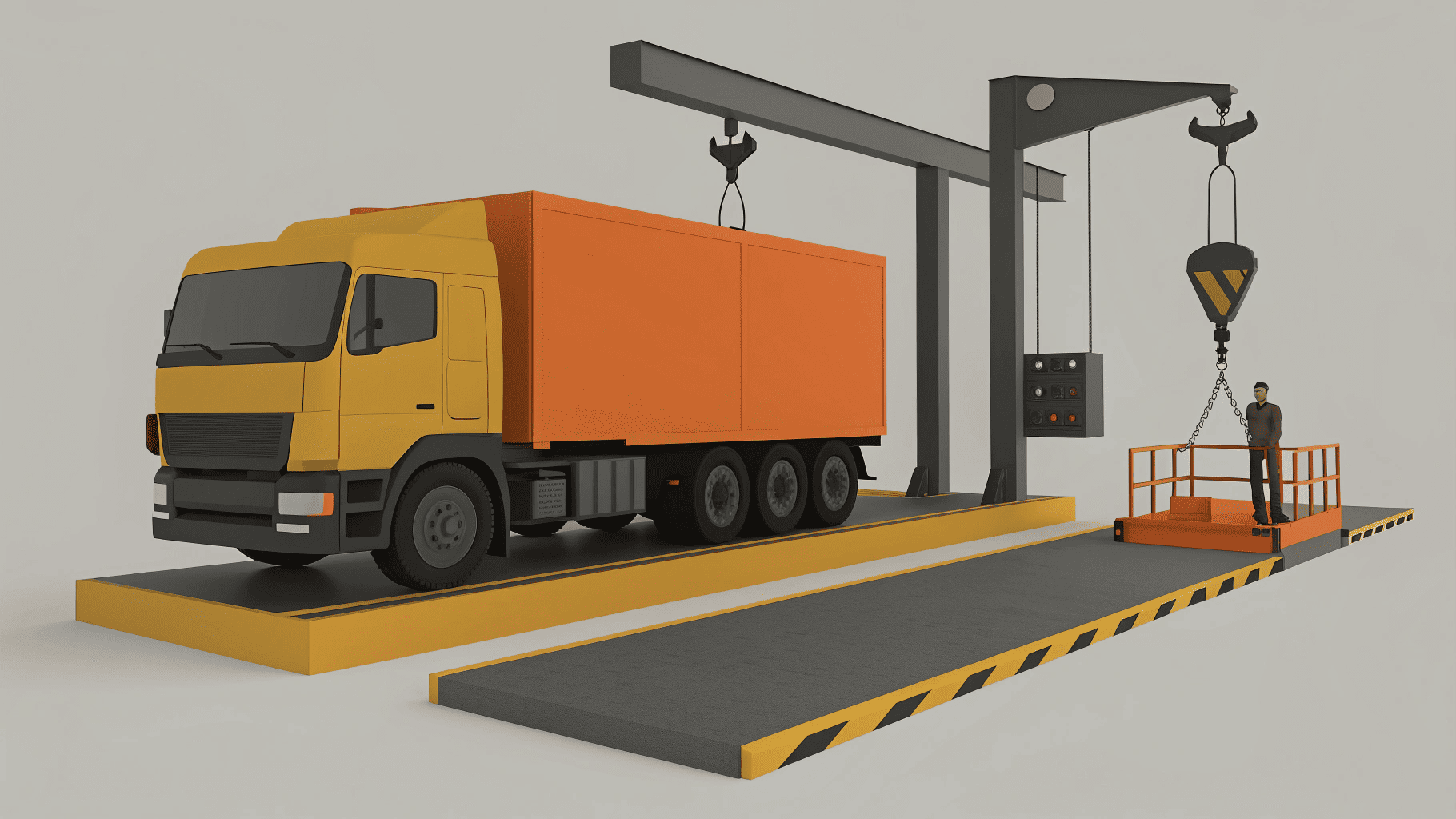 A truck being weighed on a HENER SCALE truck scale