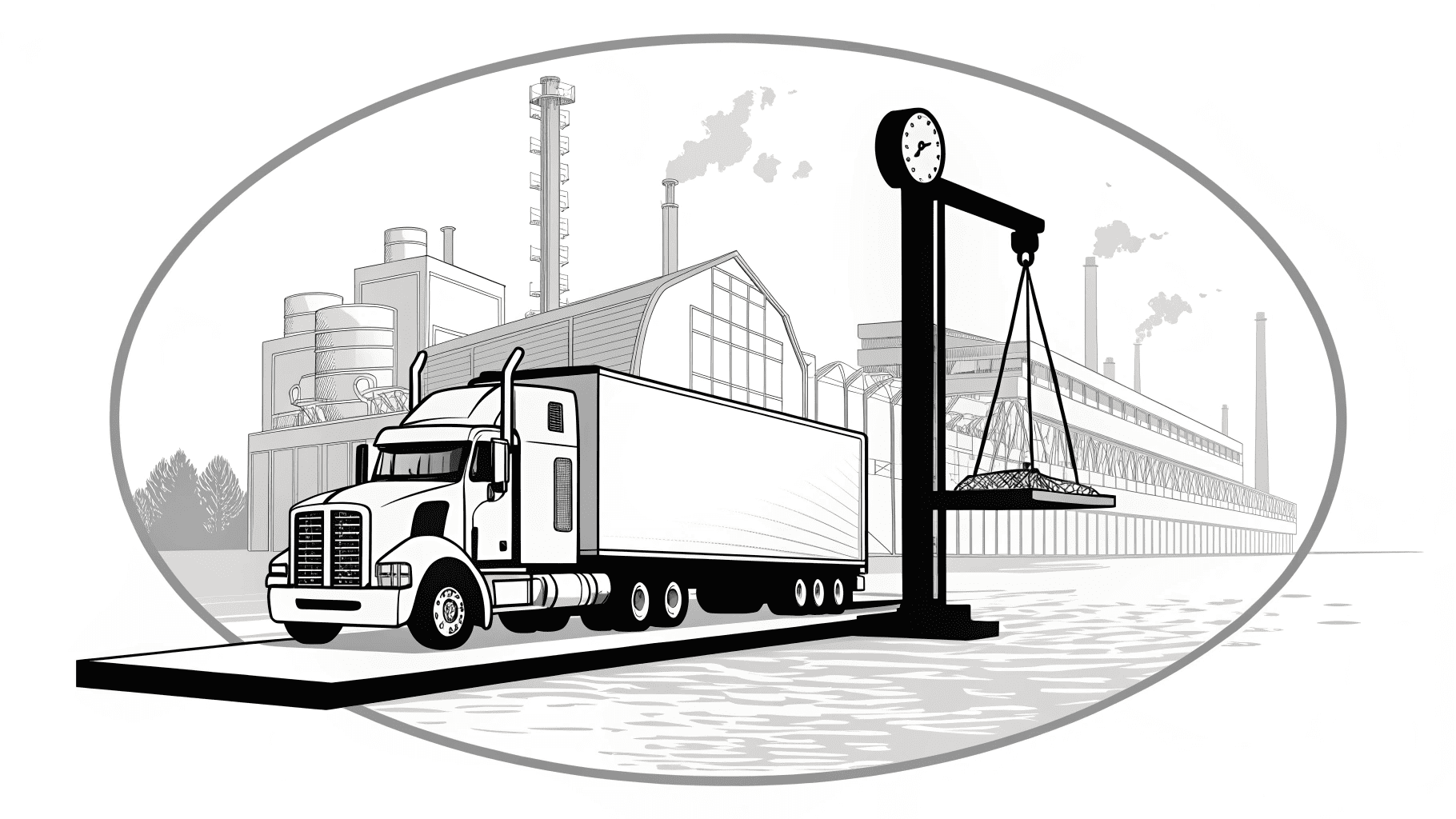 A truck scale weighing a large semi-truck at an industrial facility