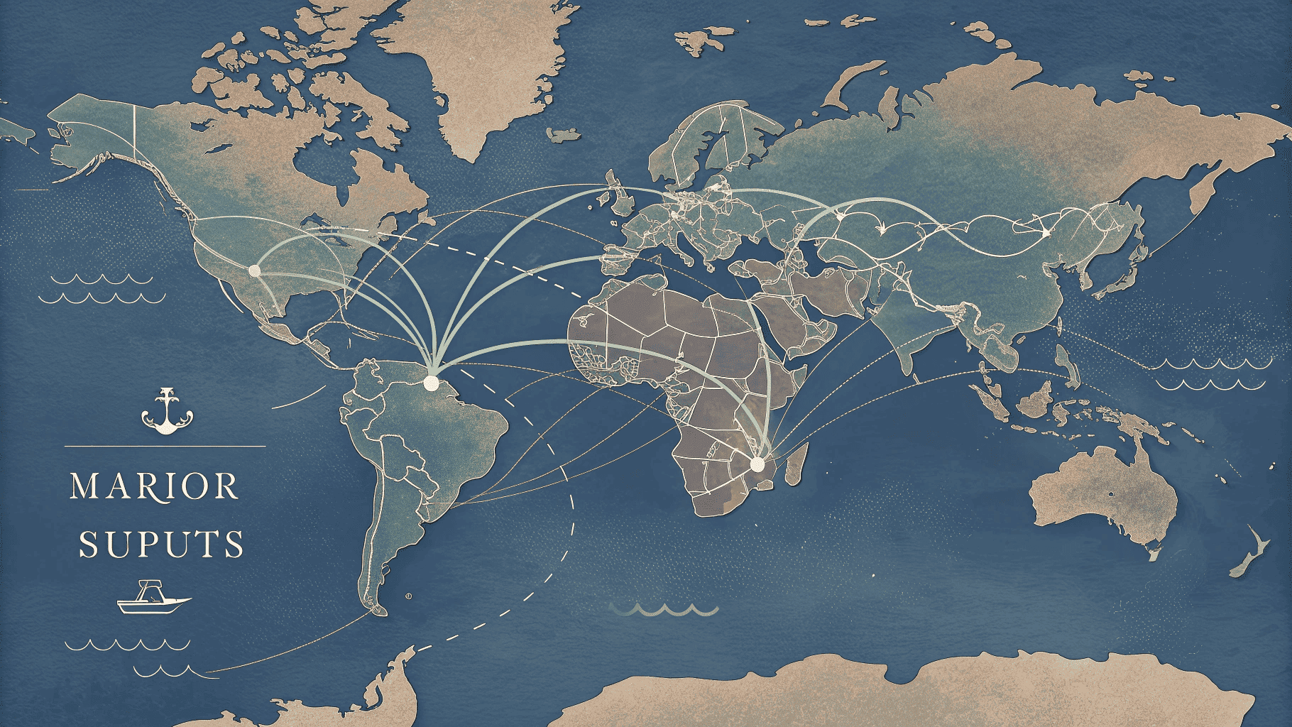 A world map with arrows indicating global shipping routes