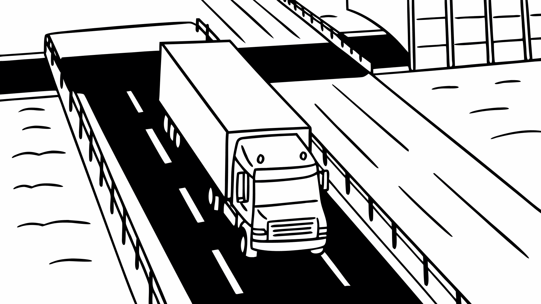 An aerial view showing a truck's path onto and off a weighbridge