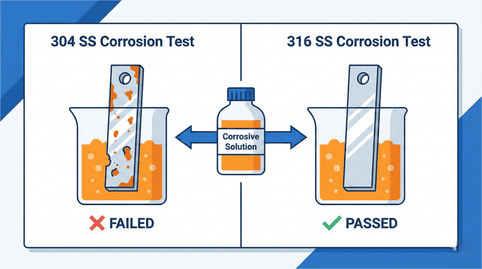 304 vs 316 stainless steel corrosion test