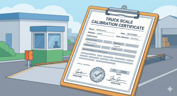 A close-up of a truck scale calibration certificate