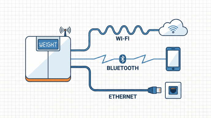 Diagram of scale connecting via Wifi Bluetooth and Ethernet