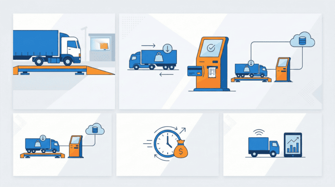 Unattended weighbridge system with truck and kiosk