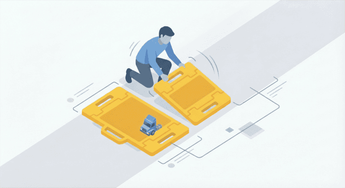 Worker setting up portable scales quickly