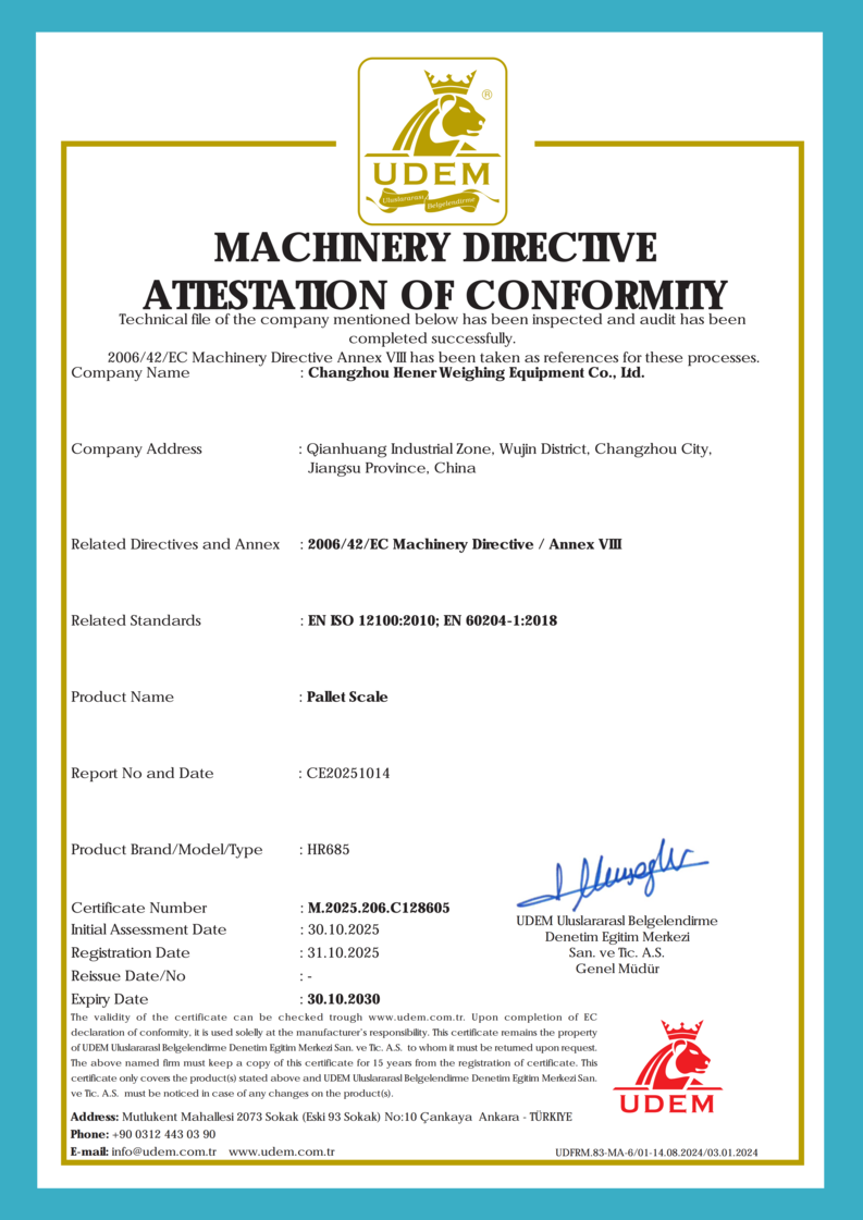 CE Certificate - Pallet Jack Scales
