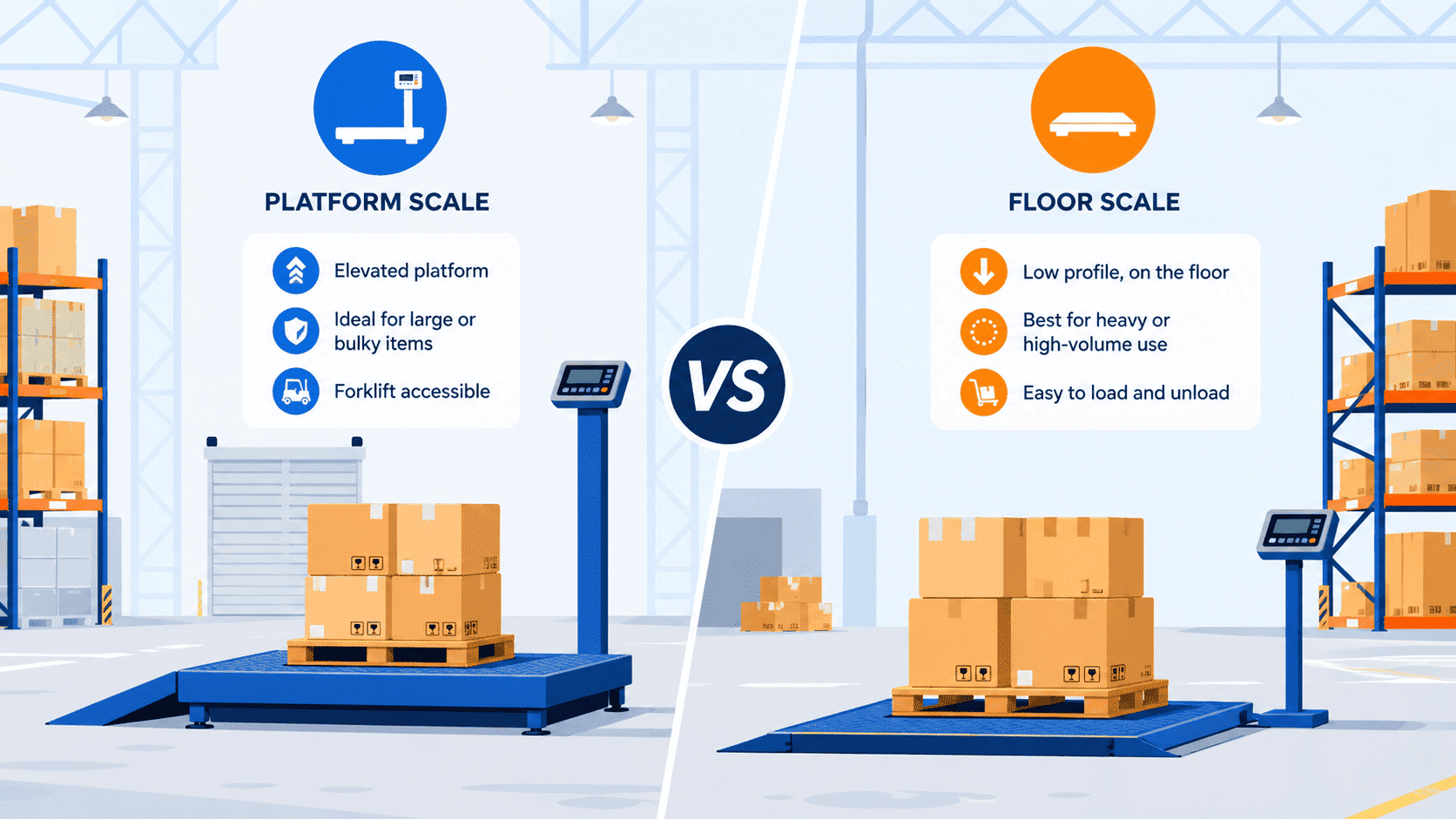 platform scale vs floor scale comparison in warehouse