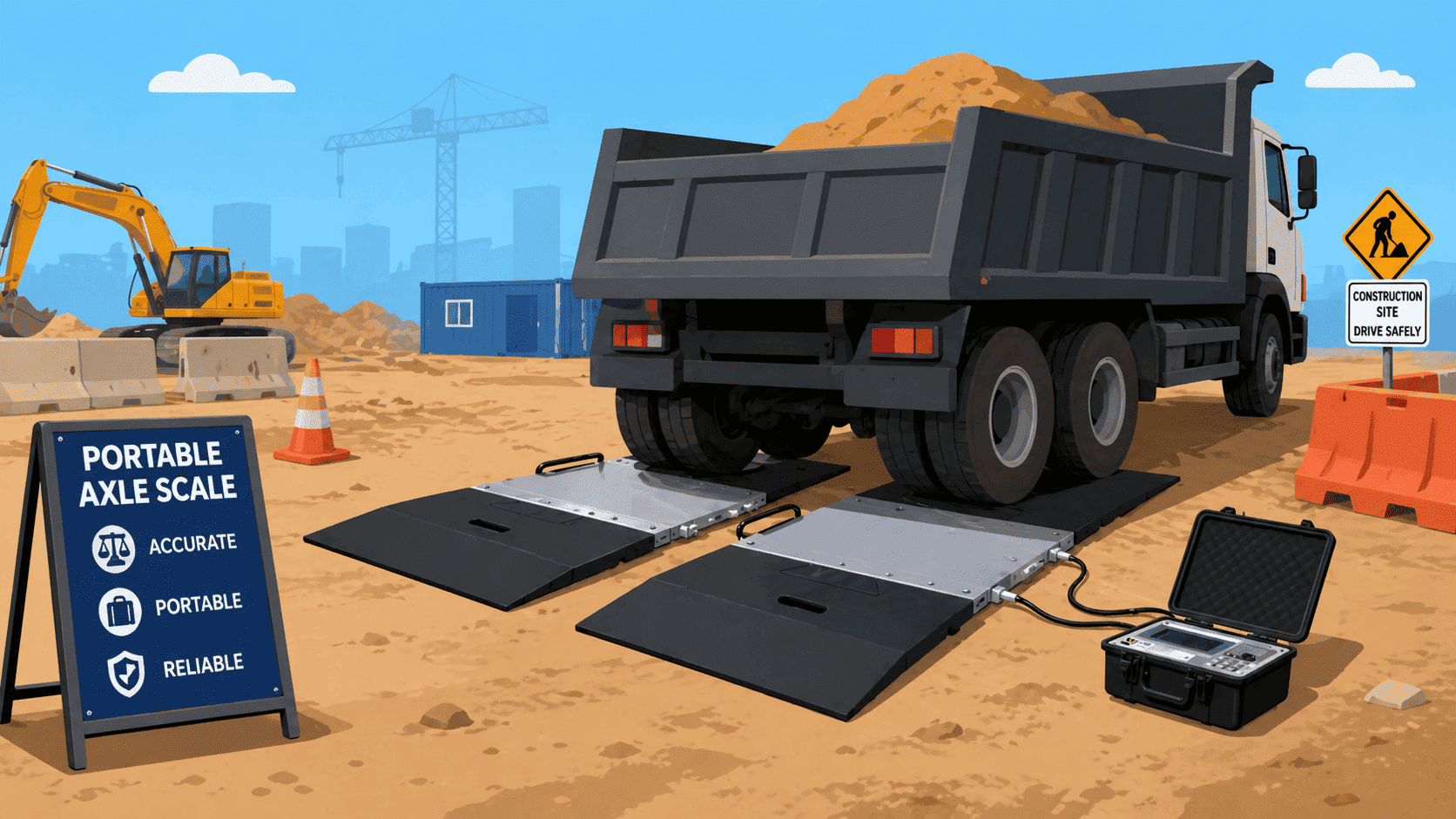 portable axle scale on temporary construction site