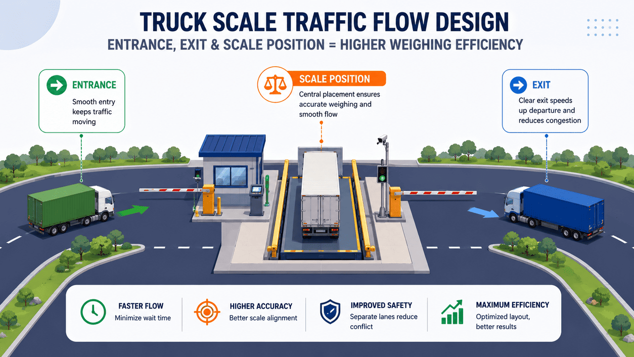 Truck Scale Traffic Flow Design: How Do Entrance, Exit, and Scale Position Affect Weighing Efficiency?