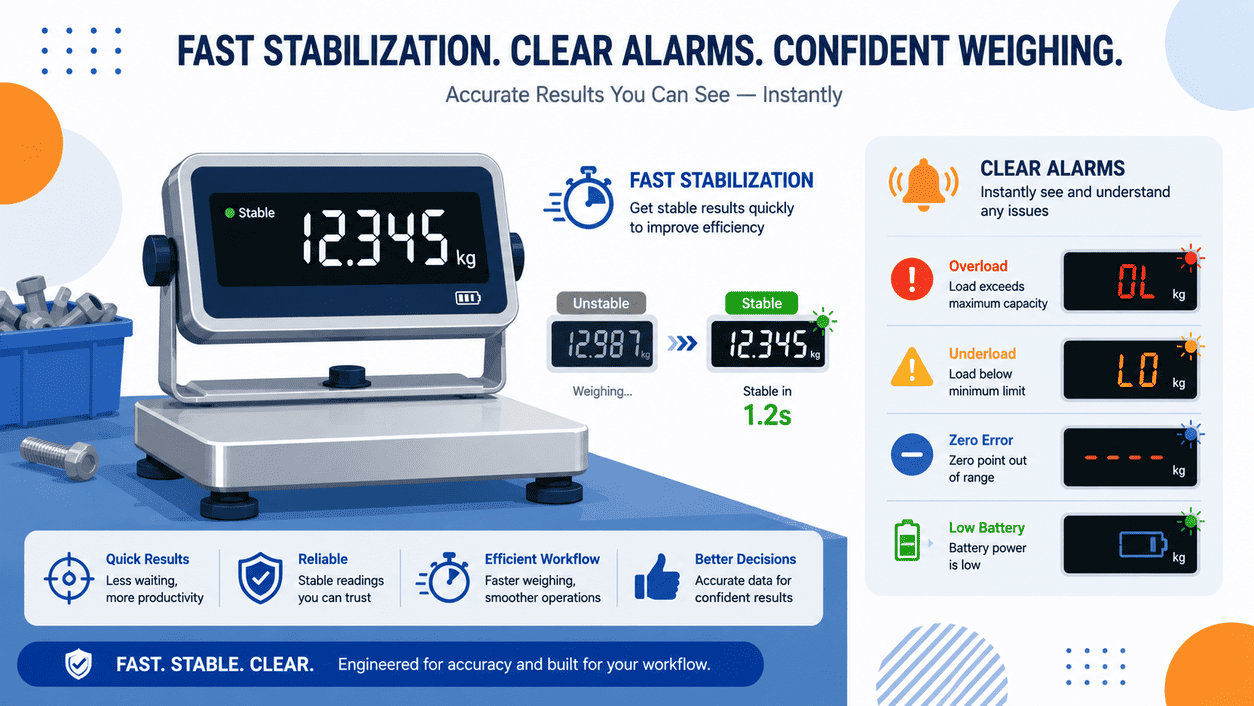 bench scale fast stabilization clear alarms