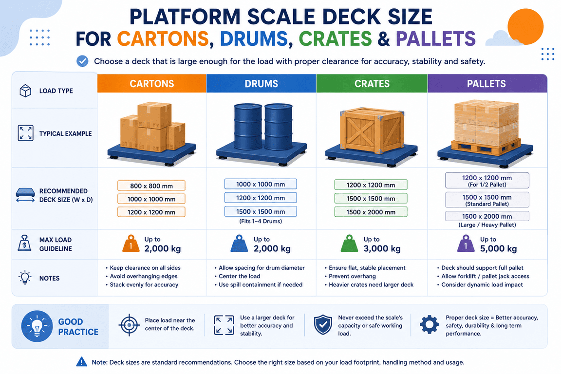platform scale deck size for cartons drums crates pallets