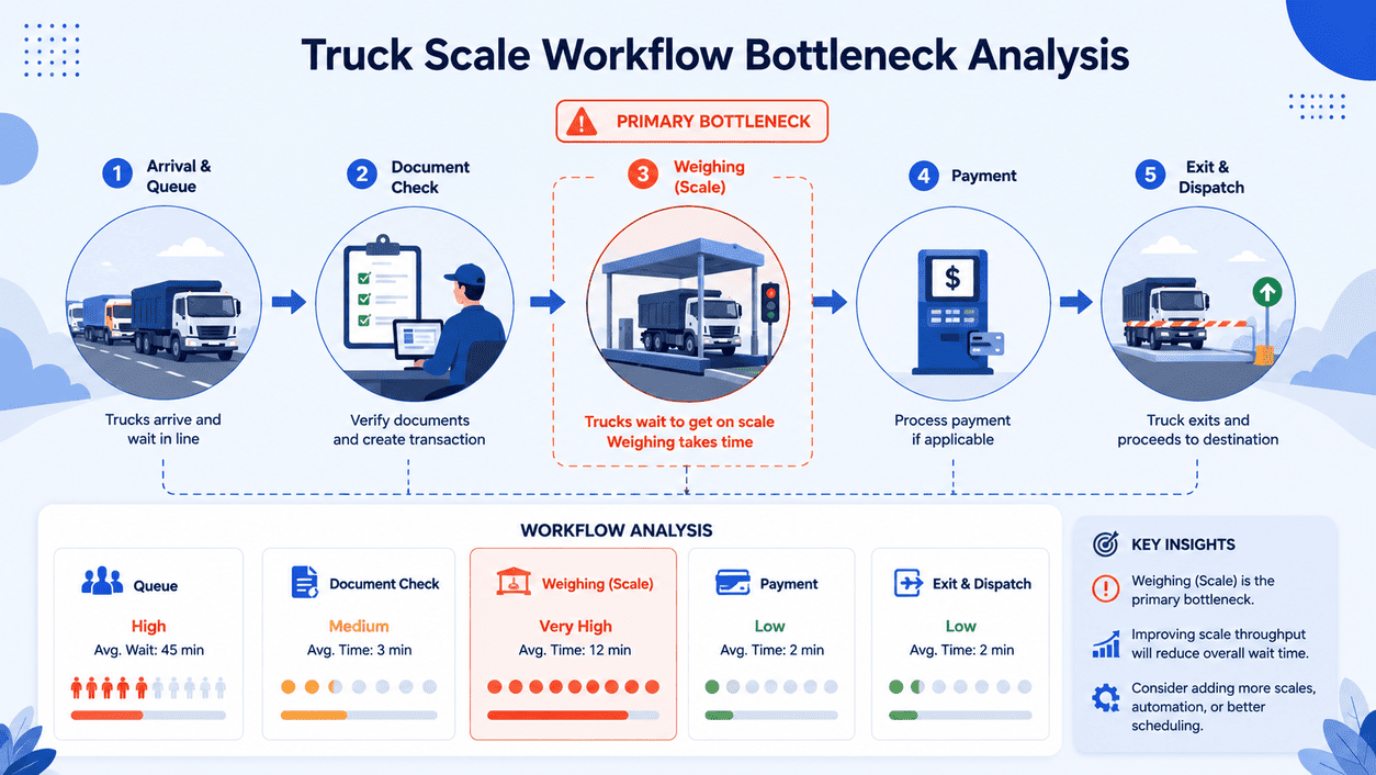 weighbridge workflow truck scale workflow bottleneck analysis