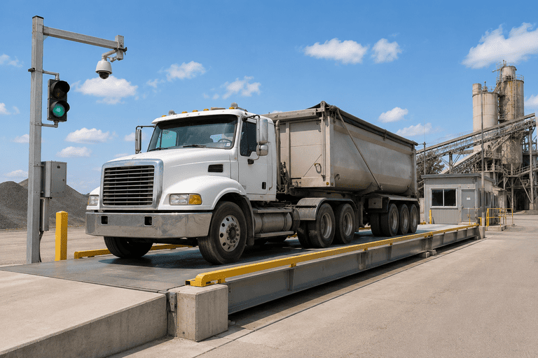 A large truck scale installed at an industrial facility