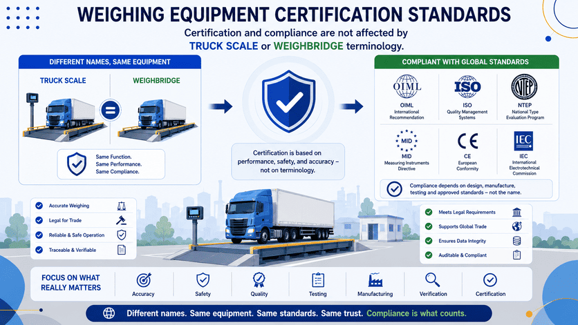 certification and compliance are not affected by truck scale or weighbridge terminology