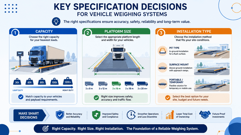 truck scale specification decisions for capacity platform size and installation type