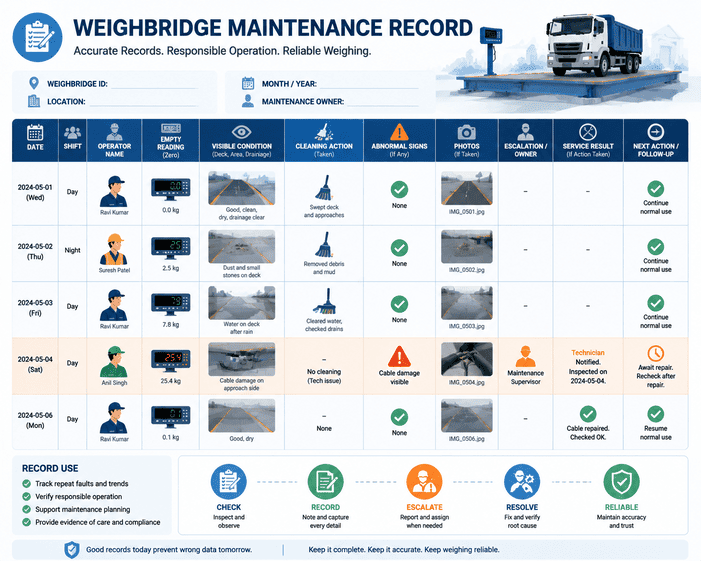 weighbridge maintenance record template