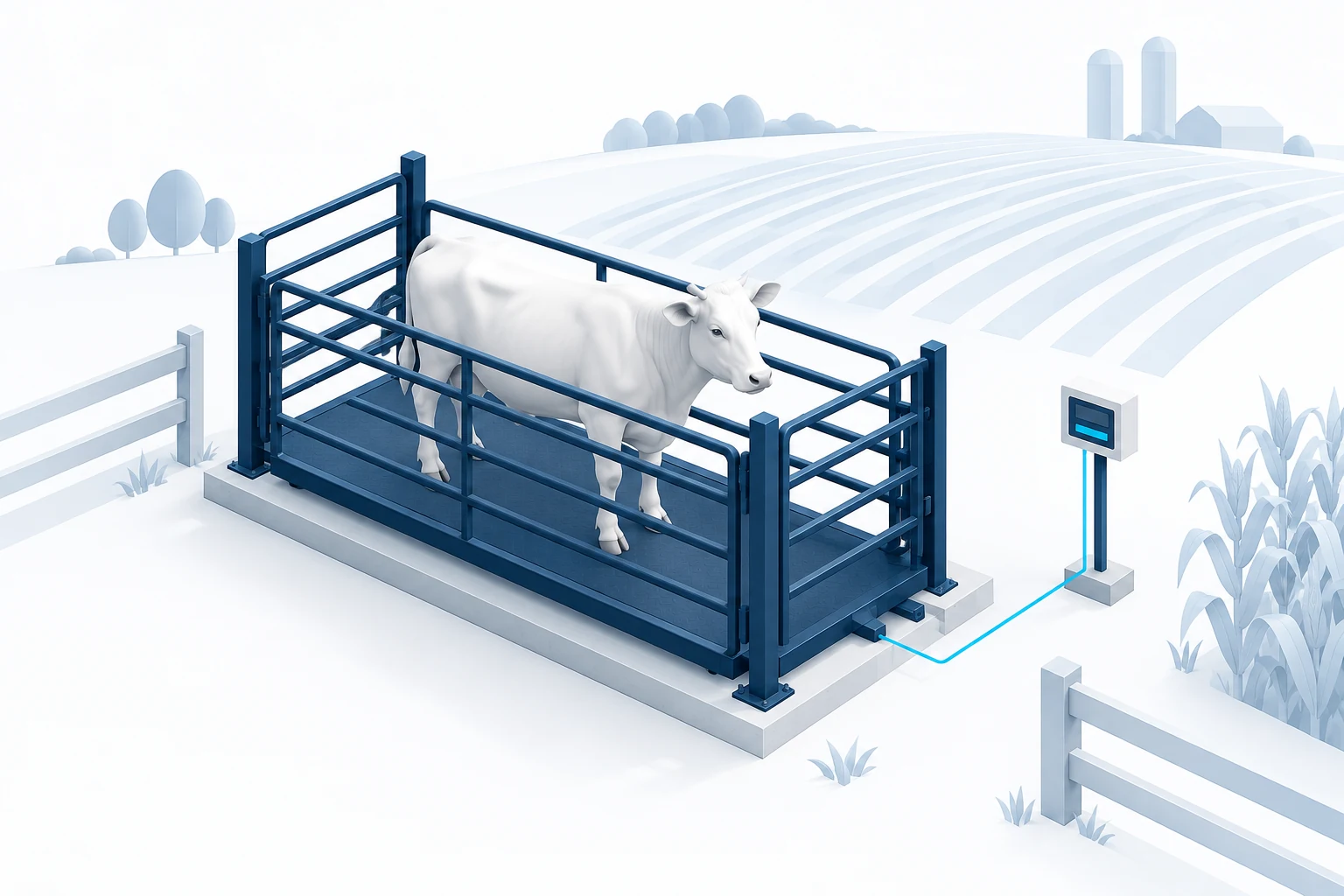 Stylized livestock pen and weighing illustration