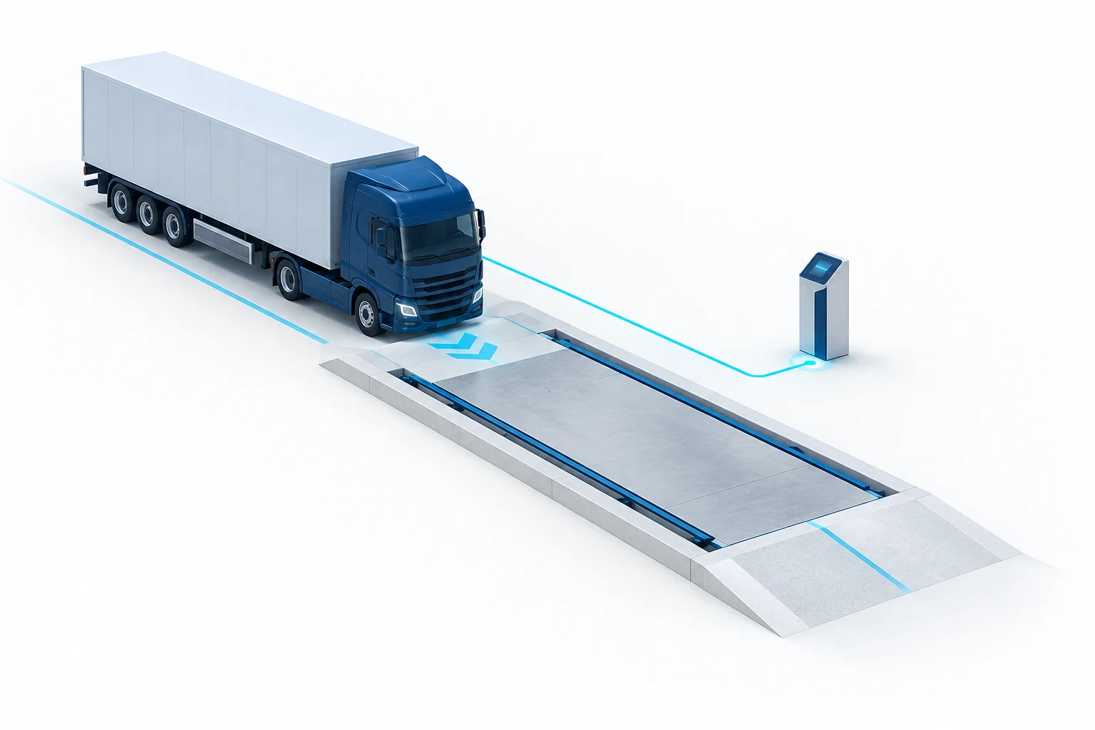 Stylized freight vehicle and weighbridge illustration