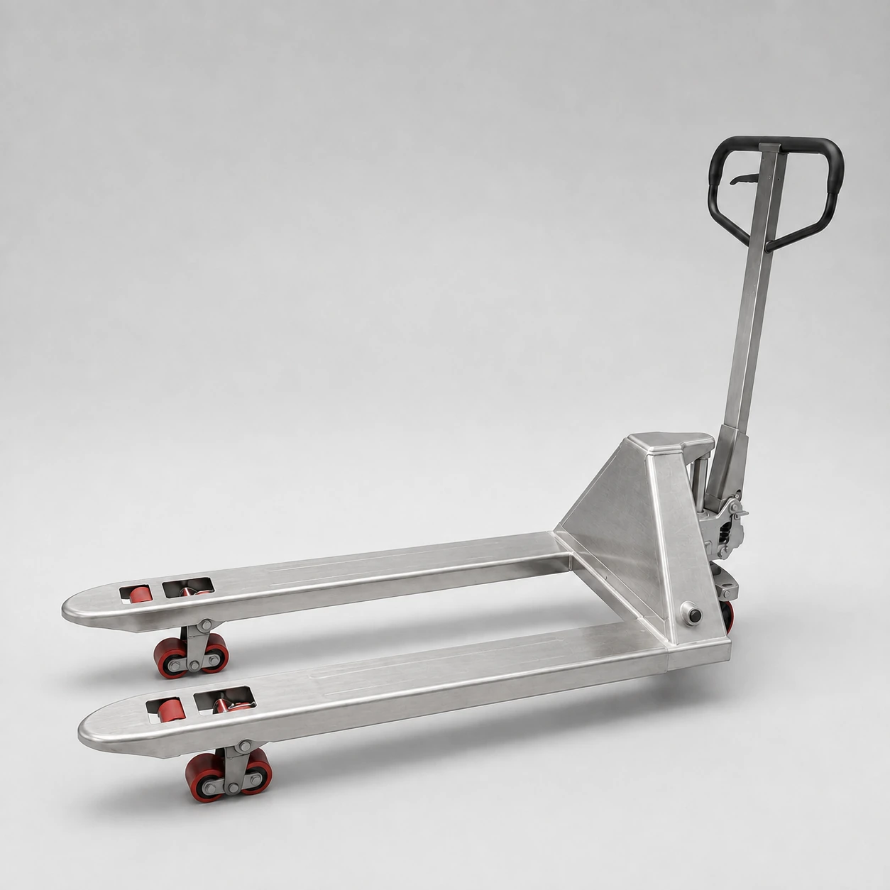 Brushed stainless steel plain manual pallet jack without weighing electronics